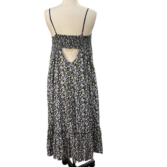 Free People Molly Jo Midi Floral Button Front Midi Dress SZ M Black Blue - Picture 6 of 10